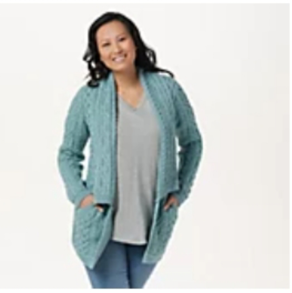 NWT Aran Craft Merino Wool Shawl Collar Cardigan, XXL